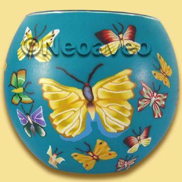 Schmetterlinge, 11cm Leuchtglas mit Schmetterlingsmotiv auf blauem Untergrund aus der Leuchtglasserie von Himmlische Düfte