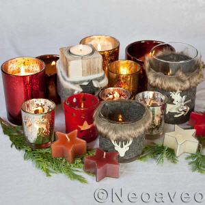 Glasteelichter, Kerzenglser, Windlichter mit Wintermotiven, weihnachtliche Dekoration, Tischdekoration, Gastronomie