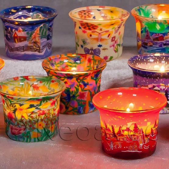 Leuchglas Teelichtgläser von Kerzenfarm Hahn mit schön leuchtenden Motiven für stimmungsvolle Auszeiten oder kleines Geschenk für den geeigneten Anlass.